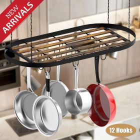 Hanging Pot Rack Ceiling Mount Cookware Organizer with 12pcs Hooks Pots and Pans Storage 33' Oval Pan Hangers for Kitchen,Easy Assembly, Black