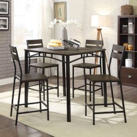 Black Metal Frame Counter Height Dining 5pc Set Wooden Set Table Top Counter Height Dining Table 4x High Chairs Dining Room